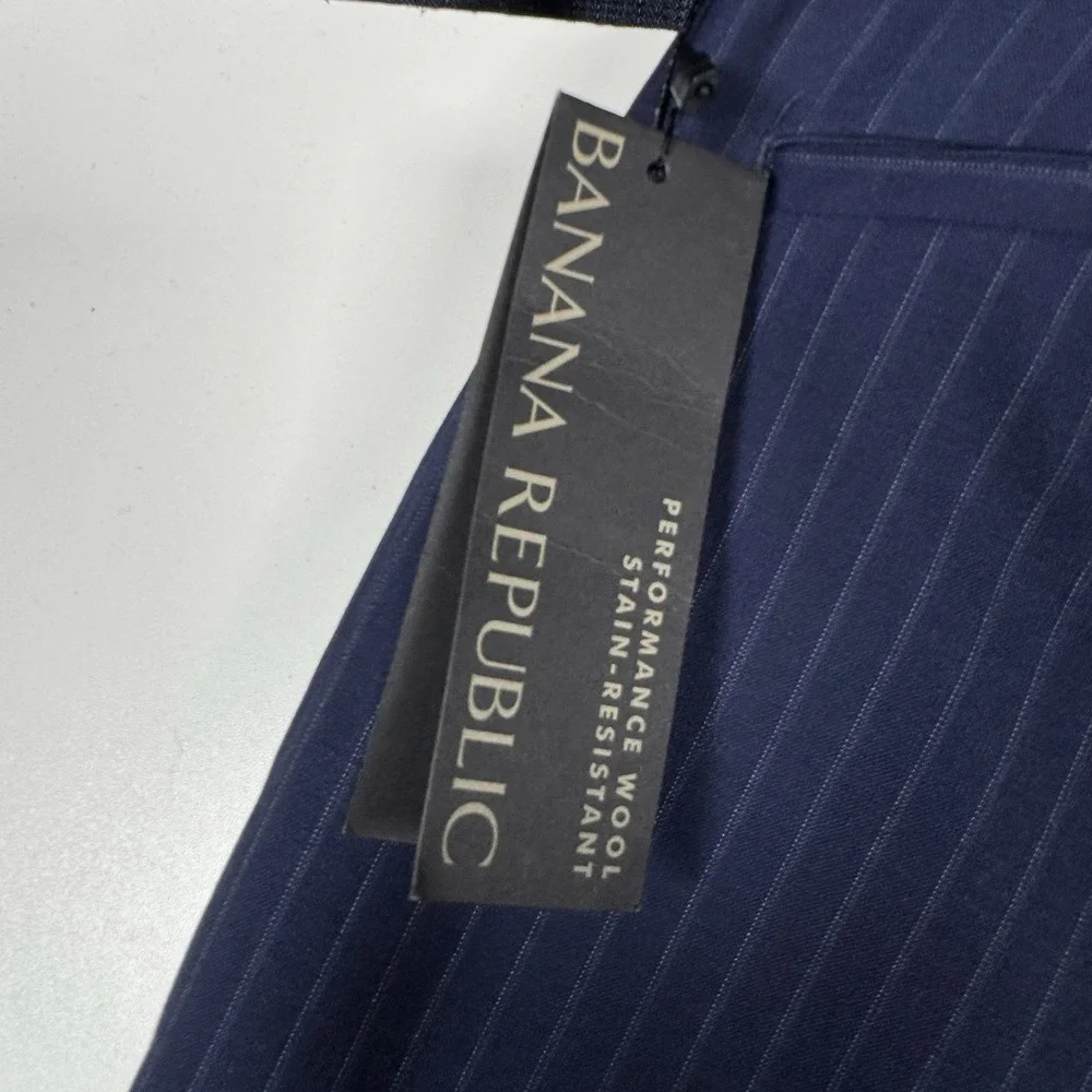 New Banana Republic Navy Pinstripe Standard Fit Performance Wool Pants 30x30